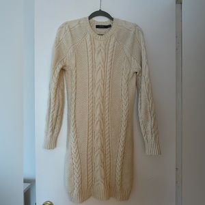 Polo Ralph Loren Cable- Knit Light Beige Cotton Sweater Dress Size Small